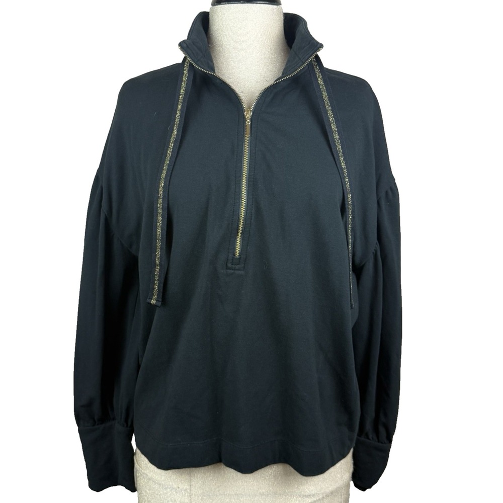 Lilly Pulitzer Lesha Half Zip Womens L Black Gold Pullover Preppy Athleisure